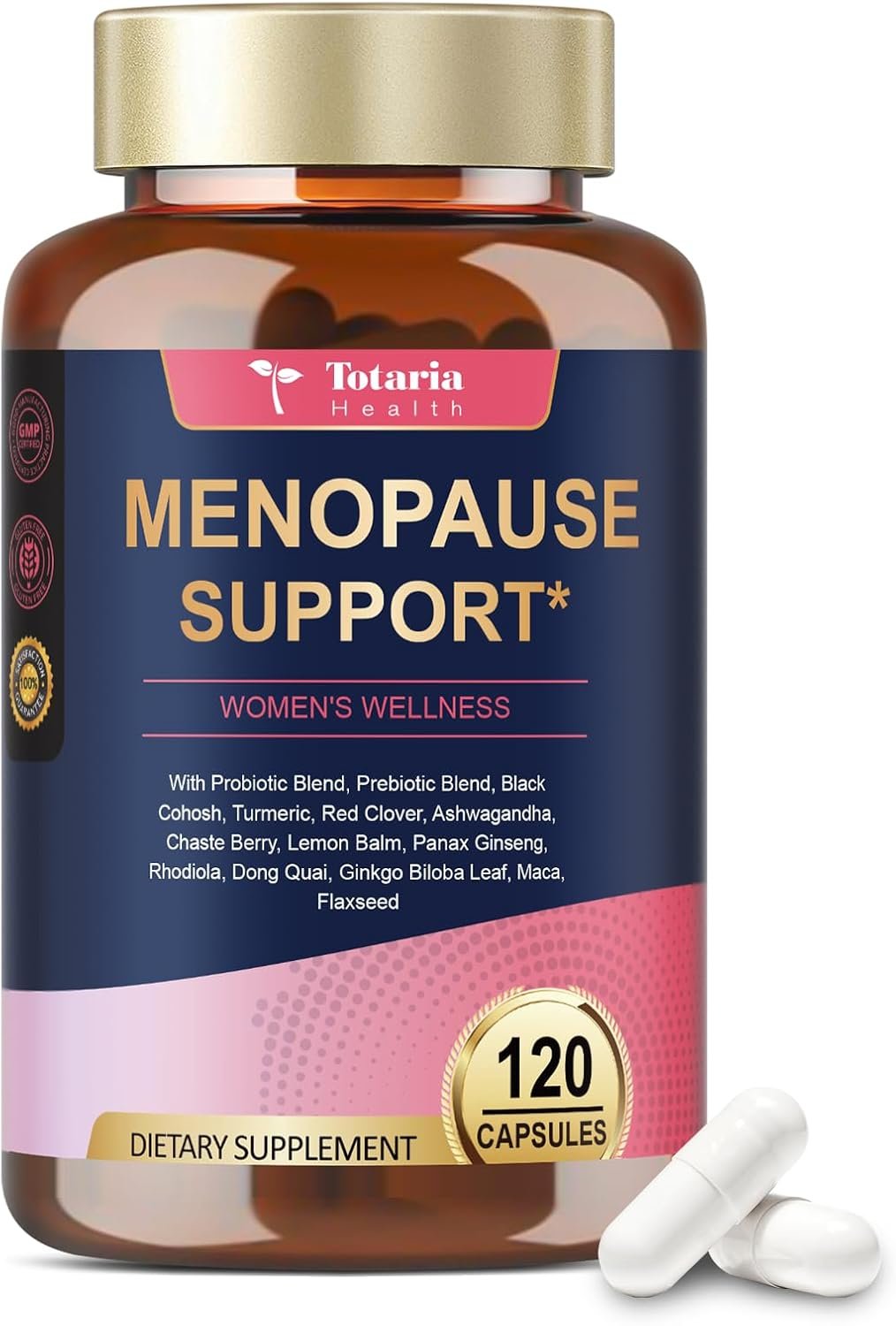 Totaria Complete Menopause Supplements for Women, 40-in-1 Hormone Balance for Women Night Sweats Relief*, Hot Flashes, w/Black Cohosh, Probiotics, DIM, Vitex, Dong Quai, Red Clover, 120 Capsules