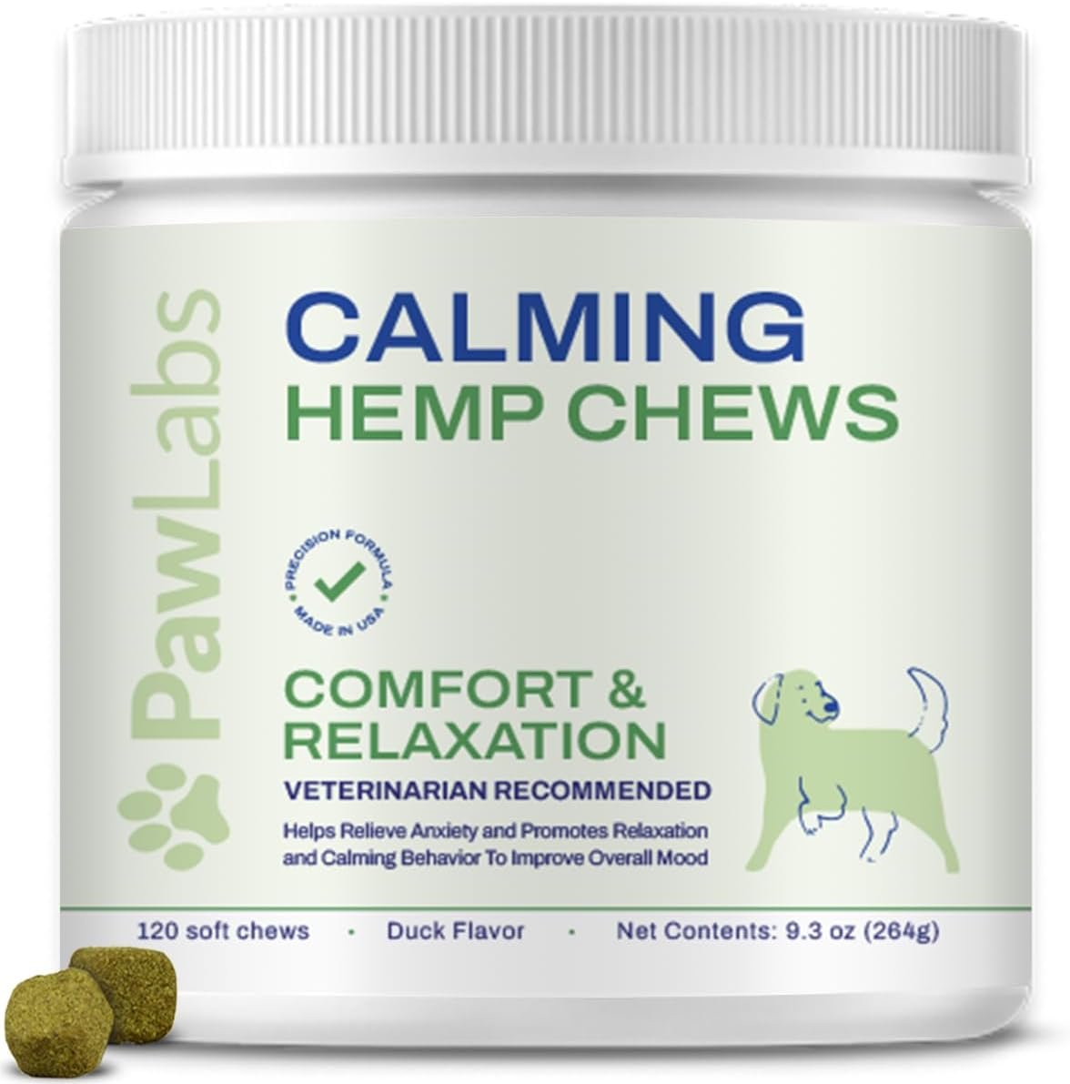 PAWLABS Calming Hemp Chews for Dogs – Relieve Anxiety & Stress – Organic Hemp, Chamomile, Protein Powder, Valerian Root – Natural Calming Aid – Vet Formulated, USA Made – Duck Flavor – 120 Count