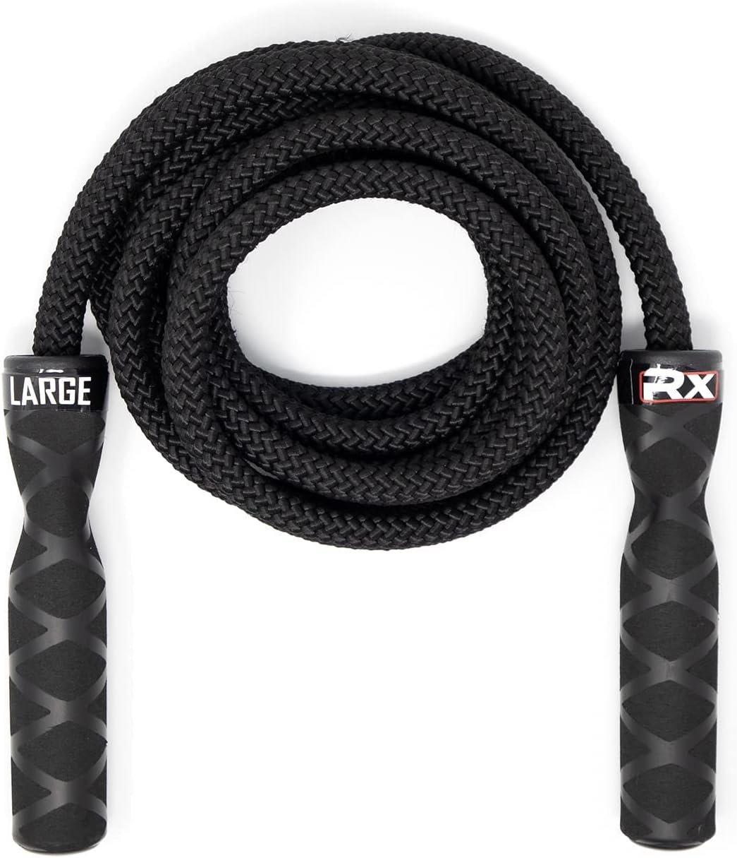 Rx Smart Gear Drag Jump Rope w/Non Slip Ergonomic Handles – Weighted Polypropylene Rope for Fitness & Exercise, Cardio Workout, WOD | Speed Jumping Rope for Men & Women