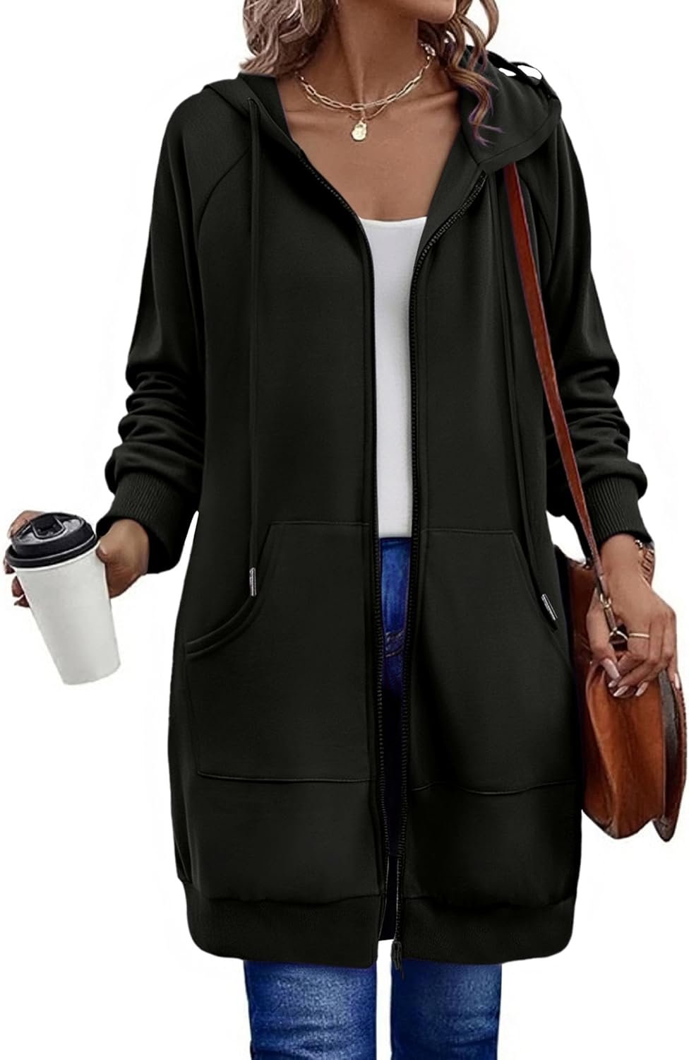 Zeagoo Women’s Zip Up Hoodies Long Tunic Sweatshirts Long Sleeve Oversized Fleece Casual 2025 Fall Jacket Coat with Pocket