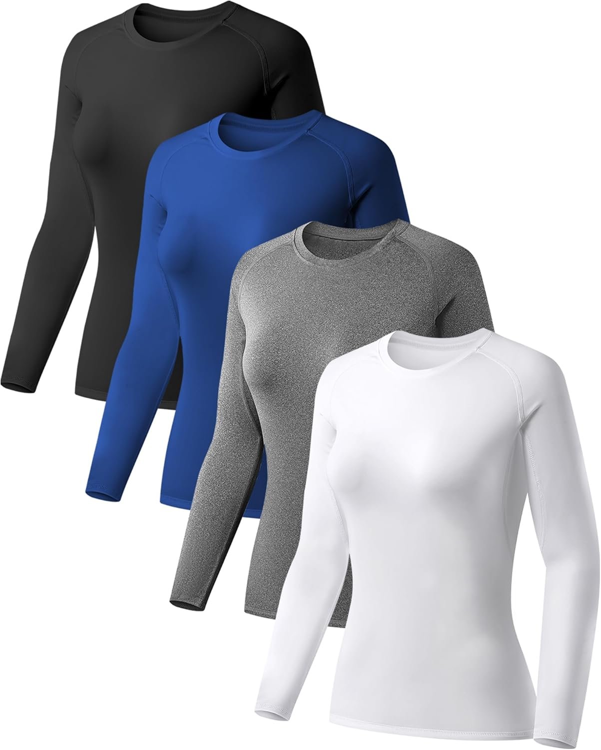 TELALEO 4 Pack Women’s Compression Shirt Long Sleeve Performance Workout Baselayer Athletic Top Sports Gear
