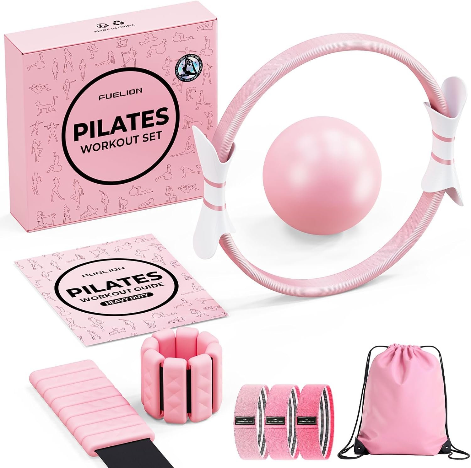 Pilates Ring Set, Magic Circle Yoga Ring, Pilates Ball, Adjustable Ankle Wrist Weights, Resistance Bands, Mini Ball, Pilates Starter Kit for Strength, Workout Guide Included