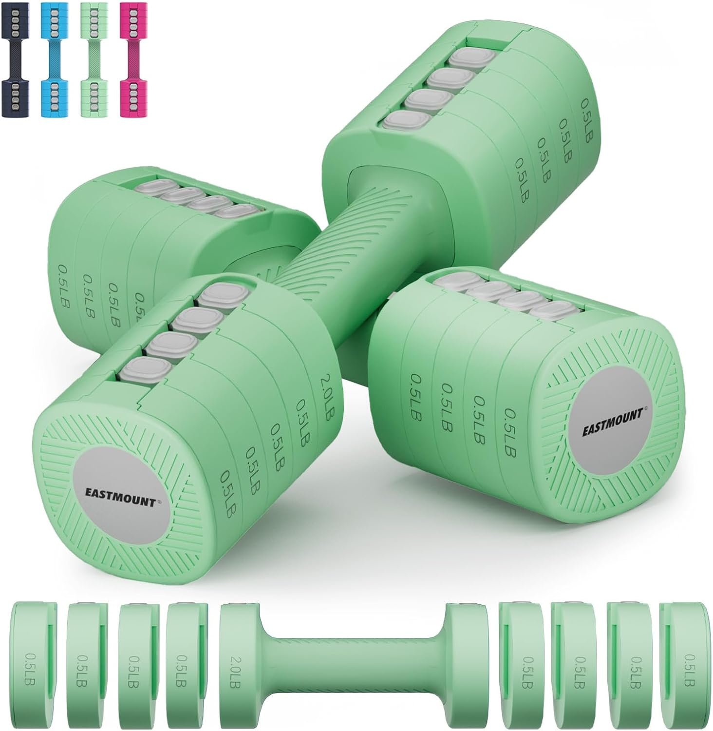 EAST MOUNT Adjustable Weight Dumbbells Set of 2, 8 in 1 Hand Weights for Women 2lb/3lb/4lb/5lb/6lb Dumbbell Weights Set 12 lbs/Pair Hand Weights for Home Office Gym Workout
