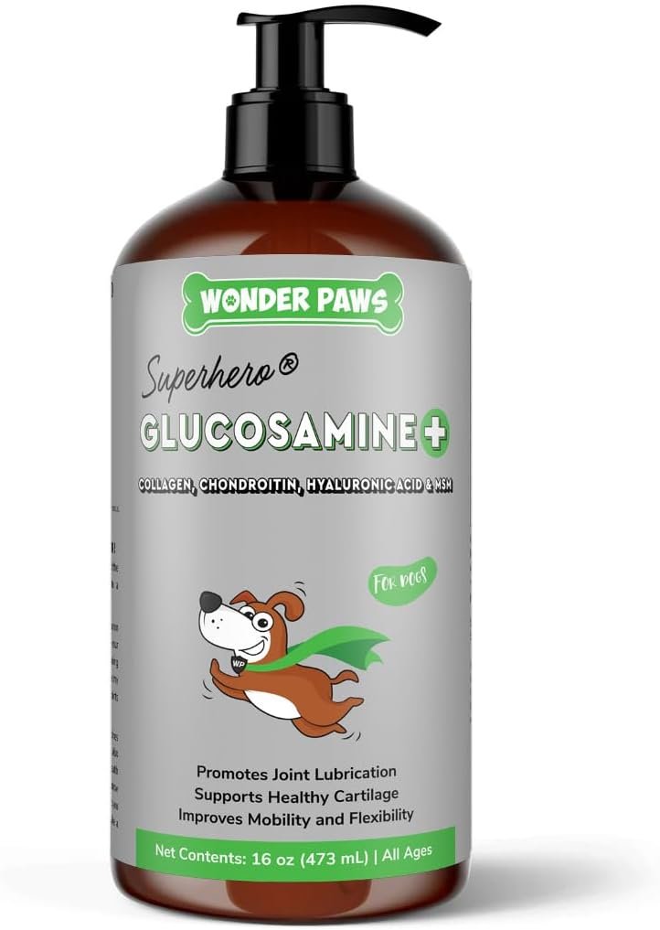 WONDER PAWS Premium Liquid Glucosamine for Dogs Strength Joint Support, Flexibility, Cartilage & Mobility – Hip and Joint Supplement with Chondroitin, MSM, Collagen & Hyaluronic Acid (16 Oz)