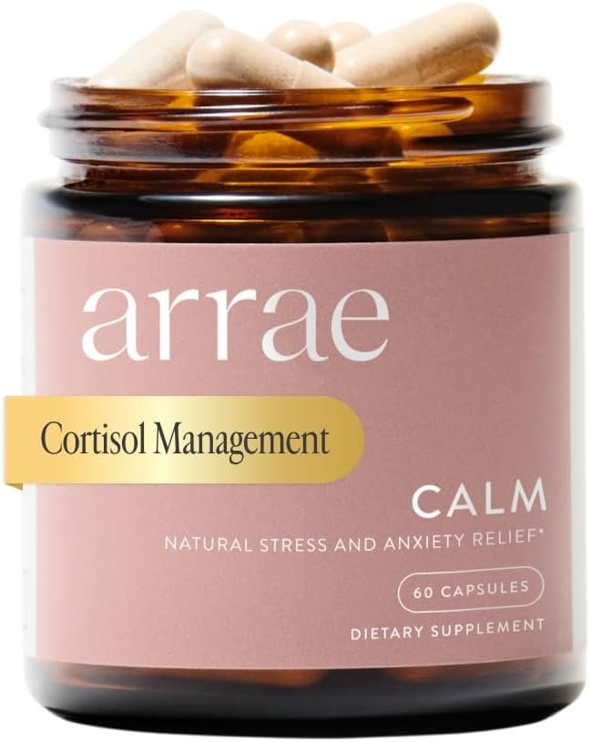 Arrae Calm Cortisol Manager – 60 Stress & Panic Relief Capsules – Mood Support Supplement w/L-Theanine, Inositol, Passionflower, & Magnesium to Help You Feel Zen