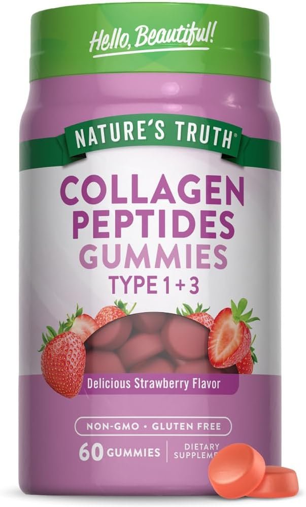 Nature’s Truth Collagen Peptide Gummies for Women | 60 Count Type 1 and 3 | Strawberry Flavor | Non-GMO & Gluten Free Supplement