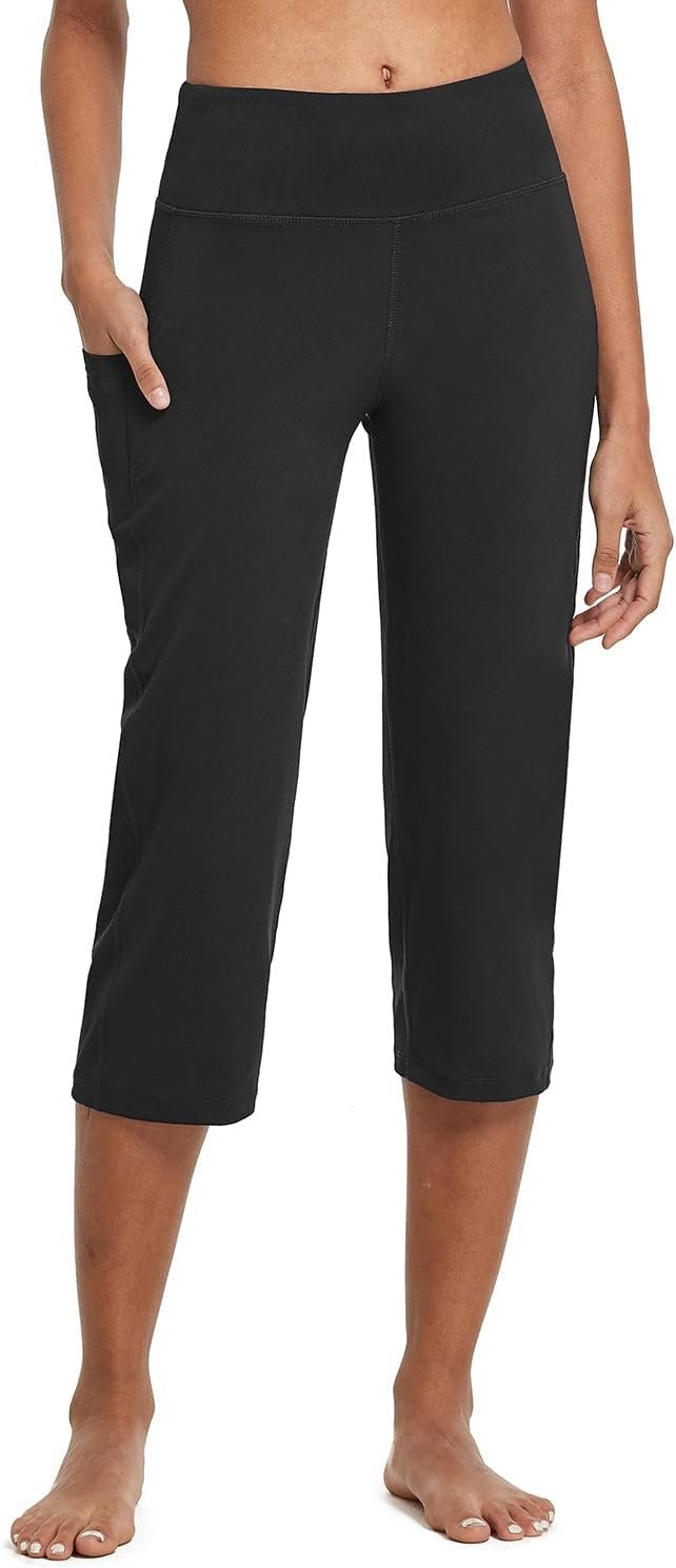baleaf Womens Yoga Capri Pants High Waist Capri Leggings with Pockets Wide Leg Crop Exercise Workout Summer Pants