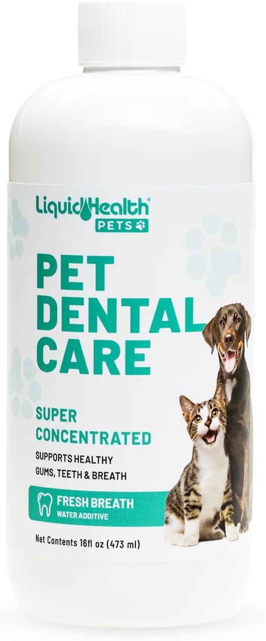 LIQUIDHEALTH Pet Dental Care Water Additive for Dogs & Cats – Fast Acting Pet Bad Breath Freshener, Dog Mouth Wash, Animal Oral Dental Rinse, Plaque & Tartar Teeth Cleaning Solution, USA Made (16 oz)