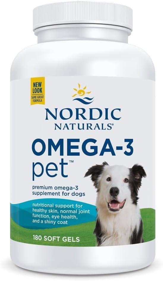 Nordic Naturals Omega-3 Pet, Unflavored – 180 Soft Gels – 320 mg Omega-3 Per Soft Gel – Fish Oil for Dogs with EPA & DHA – Promotes Heart, Skin, Coat, & Immune Health