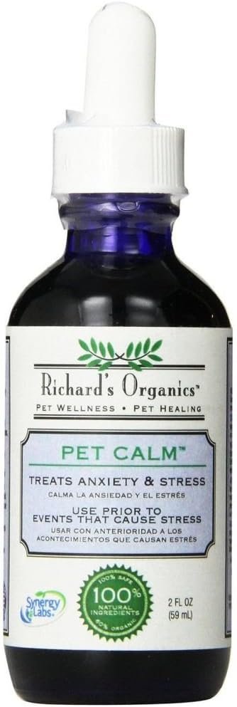 Richard’s Organics Pet Calm, 2 oz. Bottle with Dropper – Natural Cat and Dog Anxiety Relief – 100% Natural Pet Stress Relief – Drug-Free Calming Drops, Settles Nerves and Reduces Hyperactivity