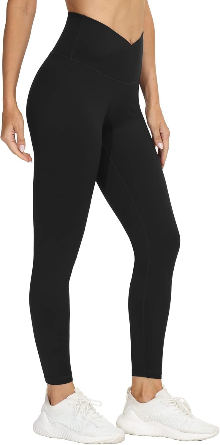 THE GYM PEOPLE Womens’ V Cross Waist Yoga Leggings with High Waisted Tummy Control
