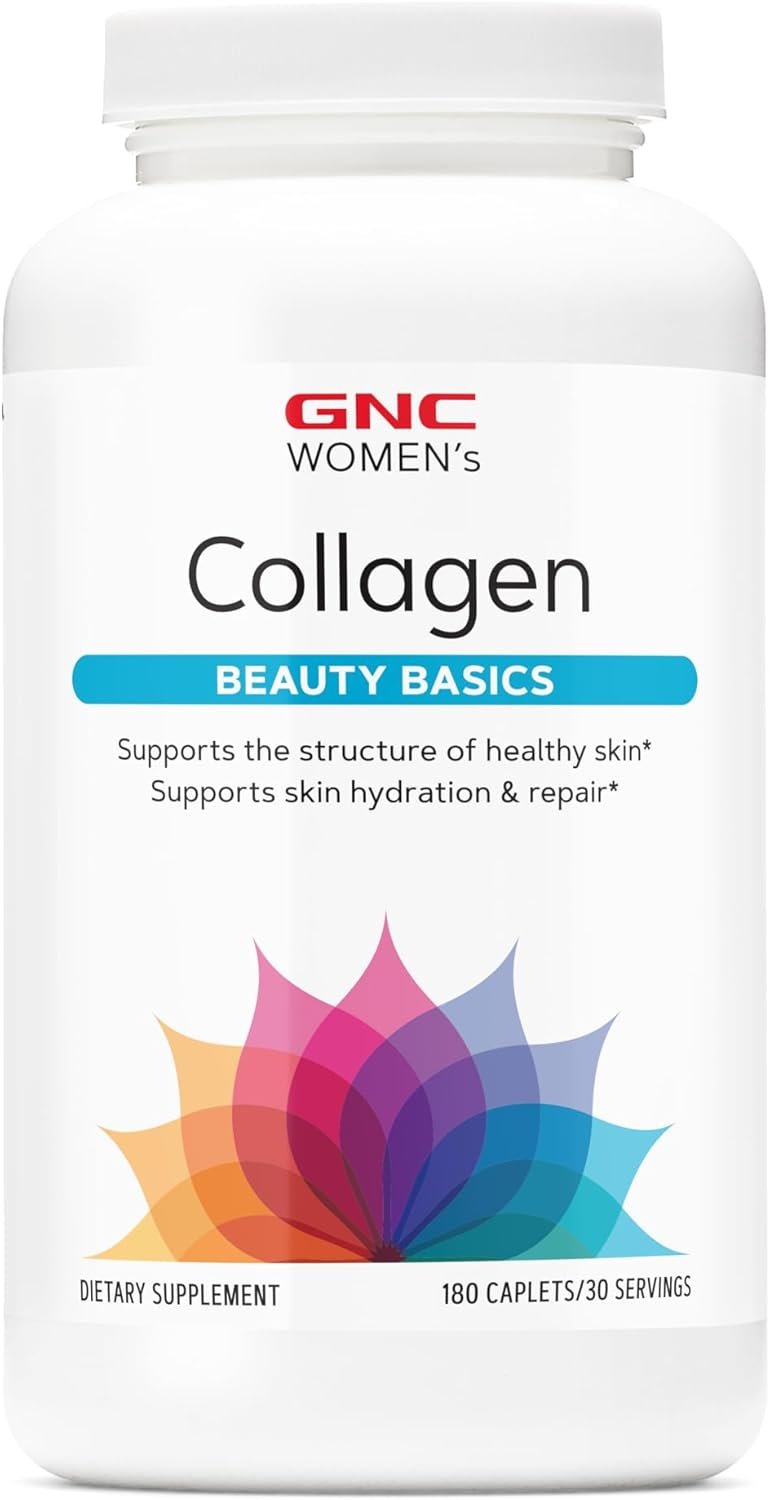 GNC Women’s Collagen Supplement, Supports Healthy Skin and Improves Elasticity, Targeted Cell Growth and Repair Formula with Hyaluronic Acid, Natural Collagen Source, 180 Caplets