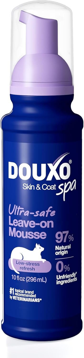 DOUXO® Skin & Coat SPA – Ultra-Safe Low-Stress Refresh Leave-on Mousse for Cats, 10 fl oz, Leaves The Coat Clean, Refreshed, Soft, Radiant and Smelling Great, Skin-Friendly Formula