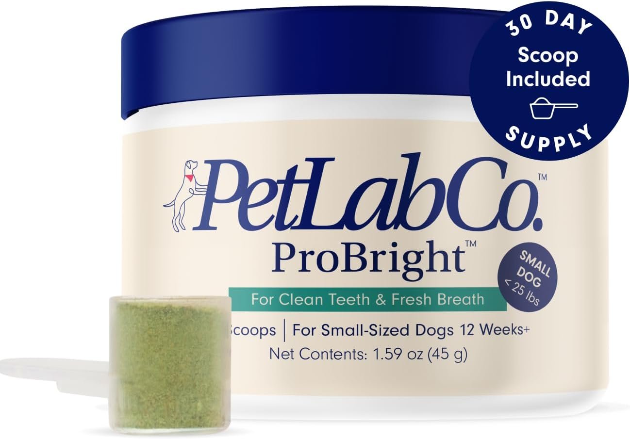 PetLab Co. ProBright Dental Powder – Dog Breath Freshener – Teeth Cleaning Made Easy – Targets Tartar & Bad Breath – Formulated for Small Dogs – Packaging May Vary