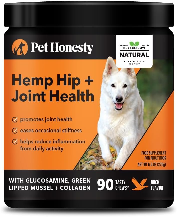 Hemp Hip & Joint Supplement for Dogs – Hemp Oil & Powder – Glucosamine Chondroitin for Dogs, Turmeric, MSM, Green-Lipped Mussel, Supports Mobility, May Reduce Discomfort (Duck)