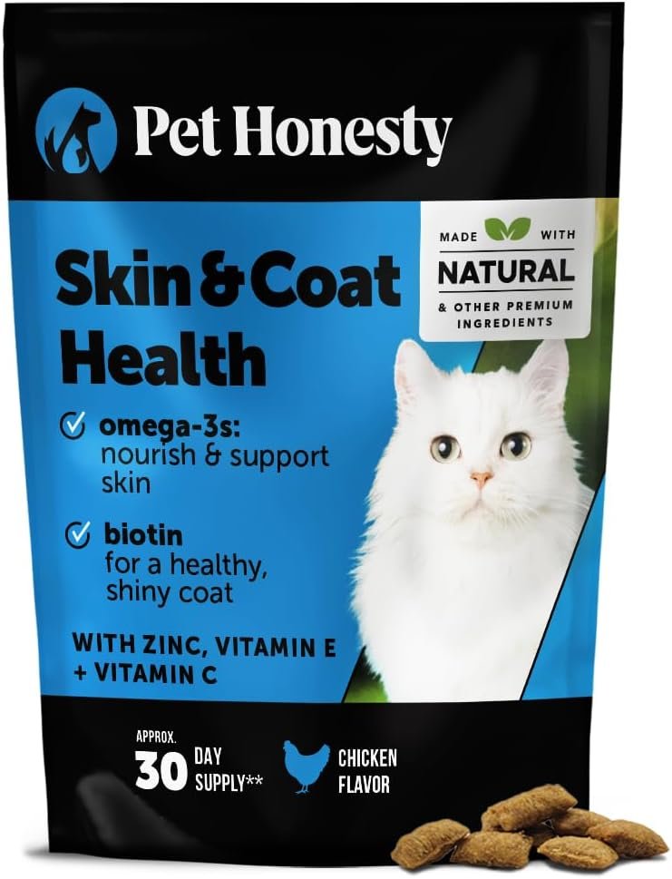 Cat Skin & Coat Health Chews – Crunchy & Creamy Treats with Omegas, Vitamin C & E, Biotin – Soothes Itchy, Dry Skin, Reduces Shedding & Promotes a Shiny Coat – Cat Vitamins (Chicken 30-Day Supply)