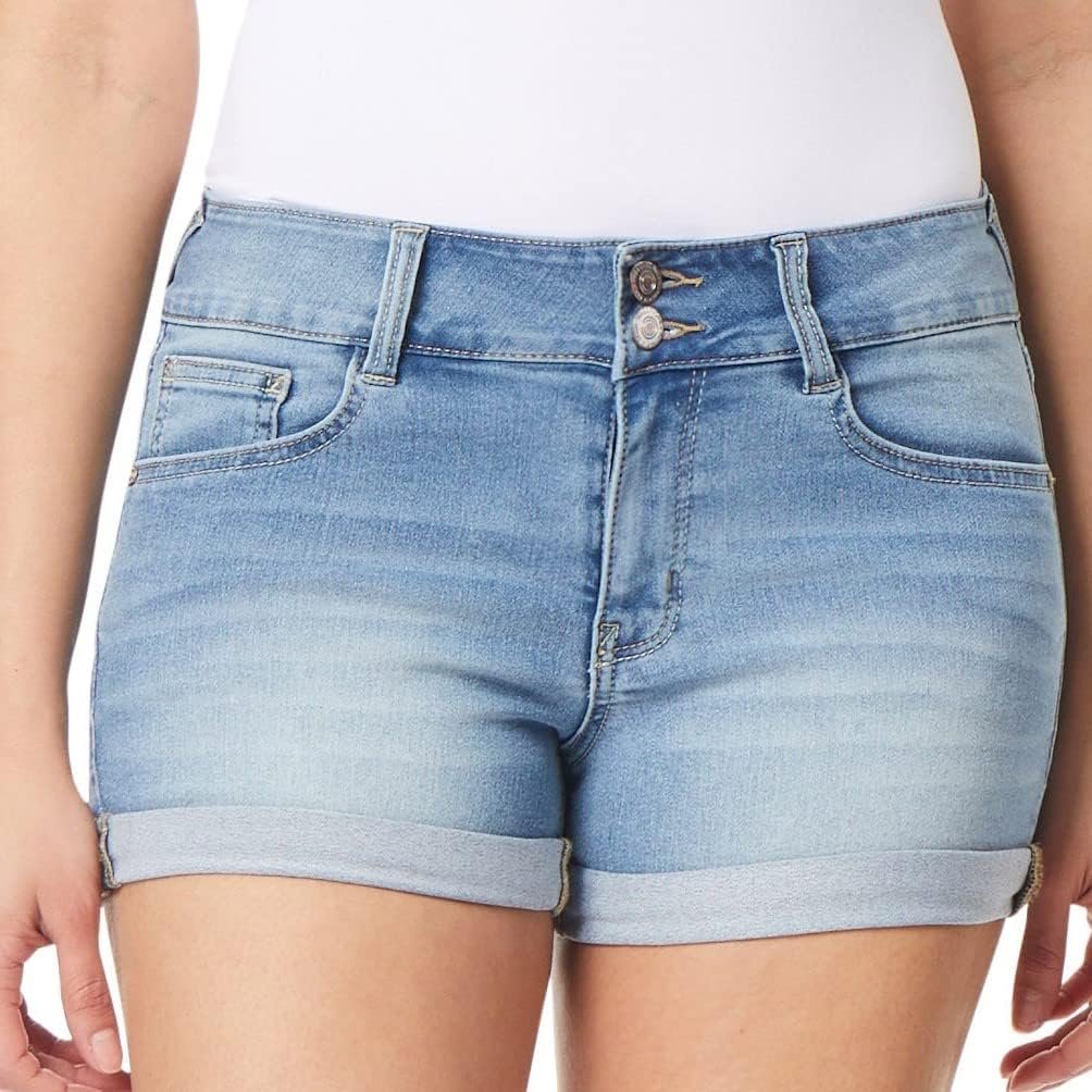WallFlower Women’s Ultra Denim Shorts Mid-Rise Insta Soft Juniors (Standard and Plus), Sizes 0-24
