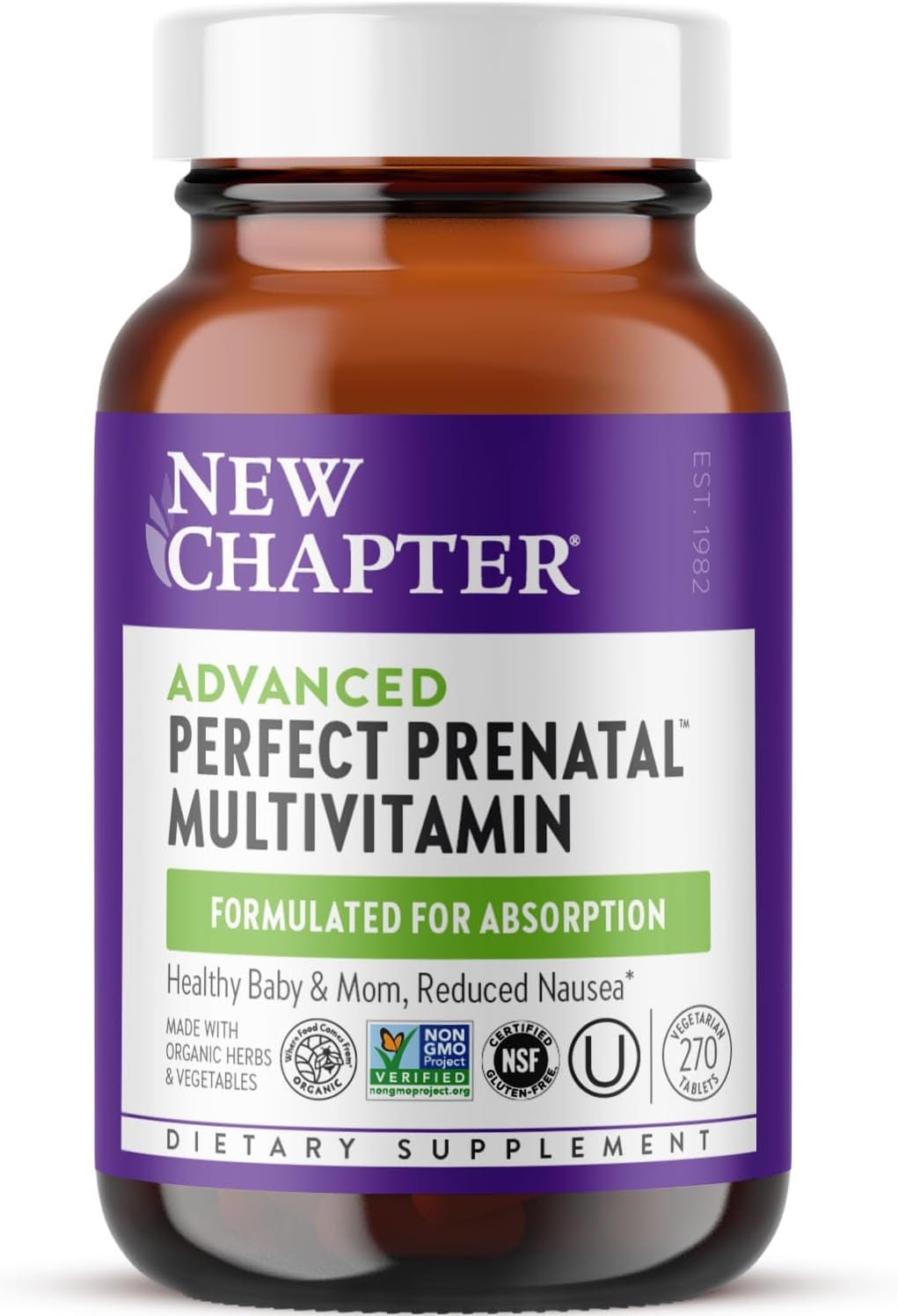 New Chapter Advanced Perfect Prenatal Vitamins, 270ct, Made with Organic, Non-GMO Ingredients for Healthy Baby & Mom – Folate (Methylfolate), Whole-Food Fermented Iron, Vitamin D3 + Ginger