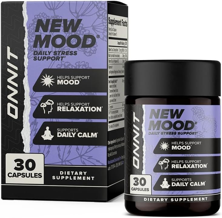 ONNIT New Mood Daily Stress Support Capsules, IGEN™ Non-GMO Tested, Sleep and Mood Support Supplement for Men and Women, Daily Stress Management Capsules, 30 Count
