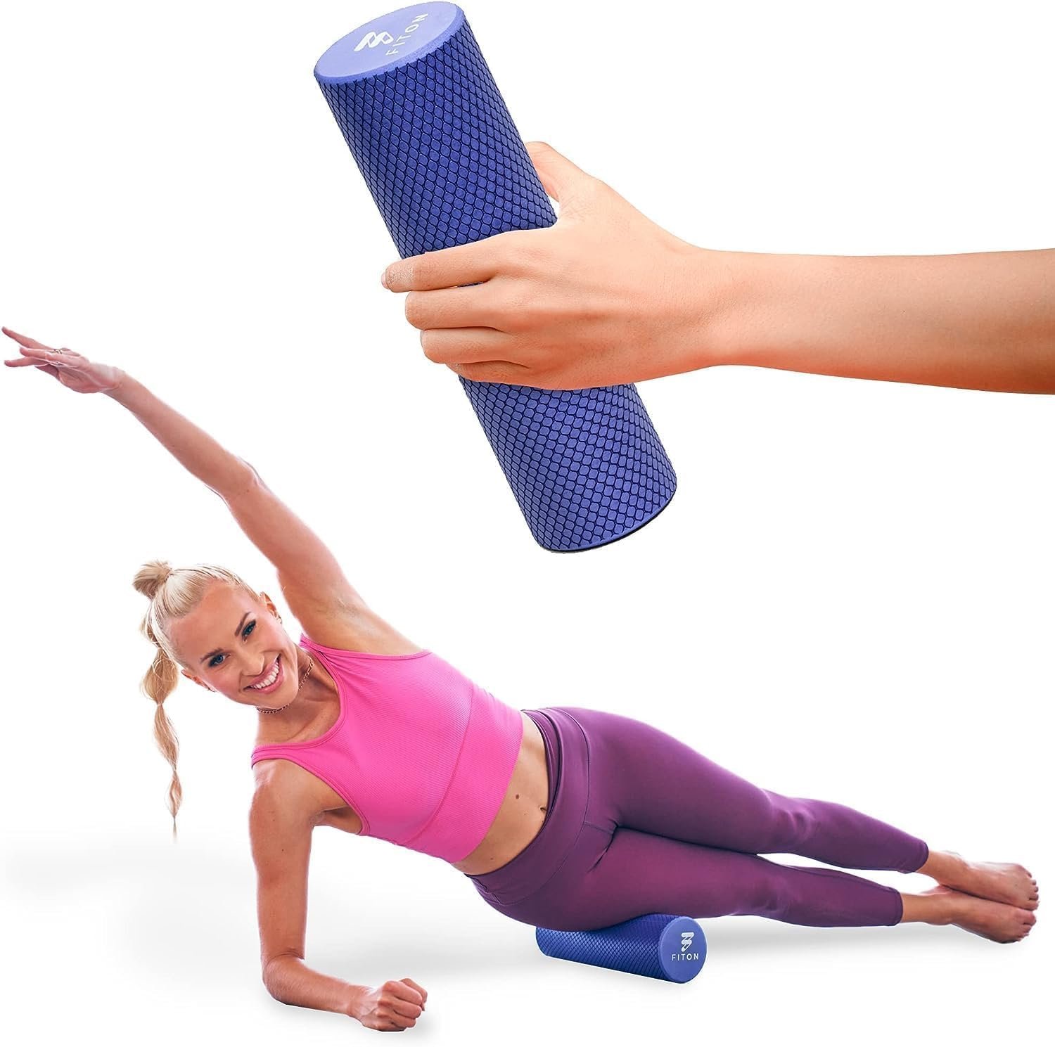 FitOn Recovery Foam Roller – High Density Travel Foam Roller for Muscle Massage and Deep Tissue Relief – Compact and Portable for Exercise, Travel, and Fitness – 12″x4″, Purple
