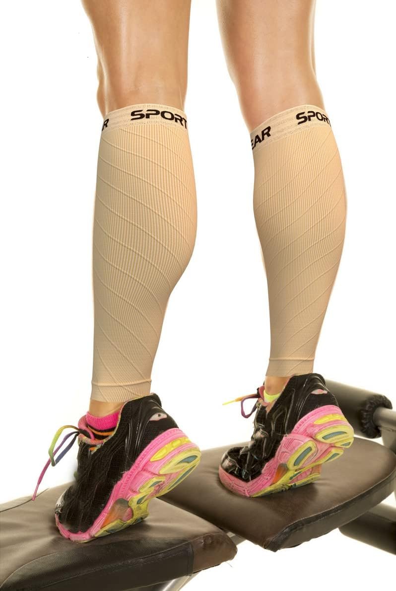 Physix Gear Calf Compression Sleeves for Women and Men – Calf Compression Sleeve for Running, Provides Calf Support and Shin Splints comfort, Compression Sleeves Calf for Enhanced, Beige/Nude, S/M