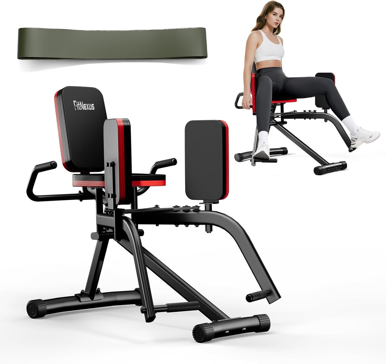 Hip Abductor Machine for Women/Men, Compact Glute Machine & Leg Exercise Equipment with Resistance Band, 6-Level Adjustable Booty Builder Machine for Home Gym