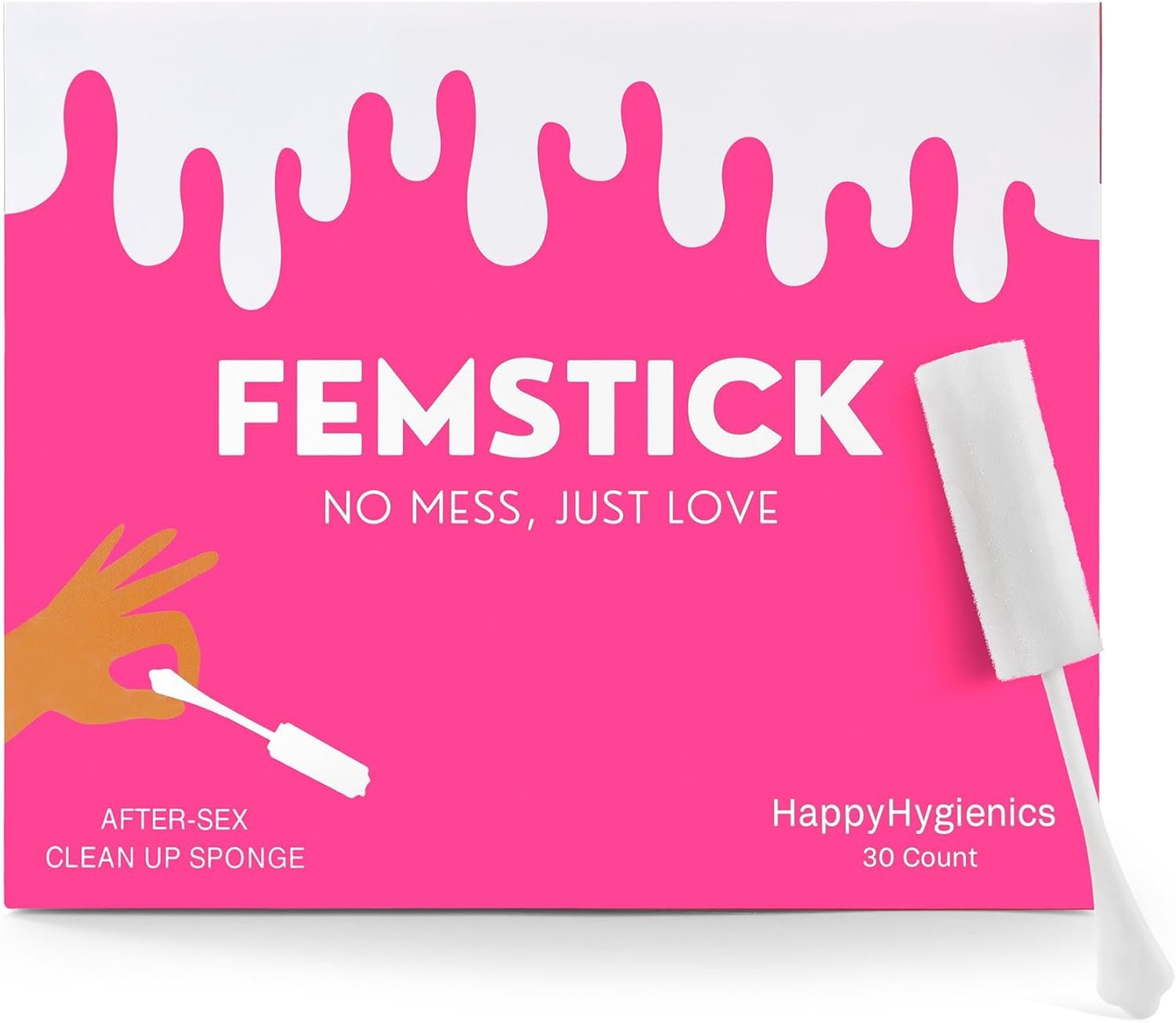 [30 Pack] Happy Hygienics Post-Coital Sponges for Women – Femstick Ultra Absorbent After-Sex Clean-Up for Feminine Hygiene – Individually Wrapped Vaginal Sponge Offers Comfort & Ease of Use