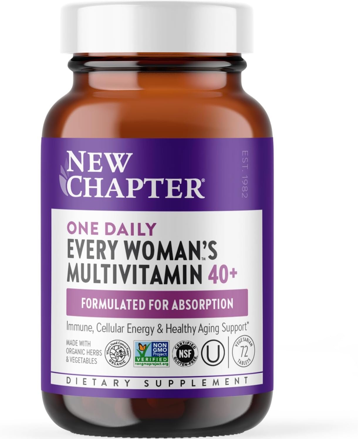 New Chapter Women’s Multivitamin 40 plus for Energy, Healthy Aging + Immune Support with 20+ Nutrients — Every Woman’s One Daily 40+, Gentle on the Stomach, 72 Count