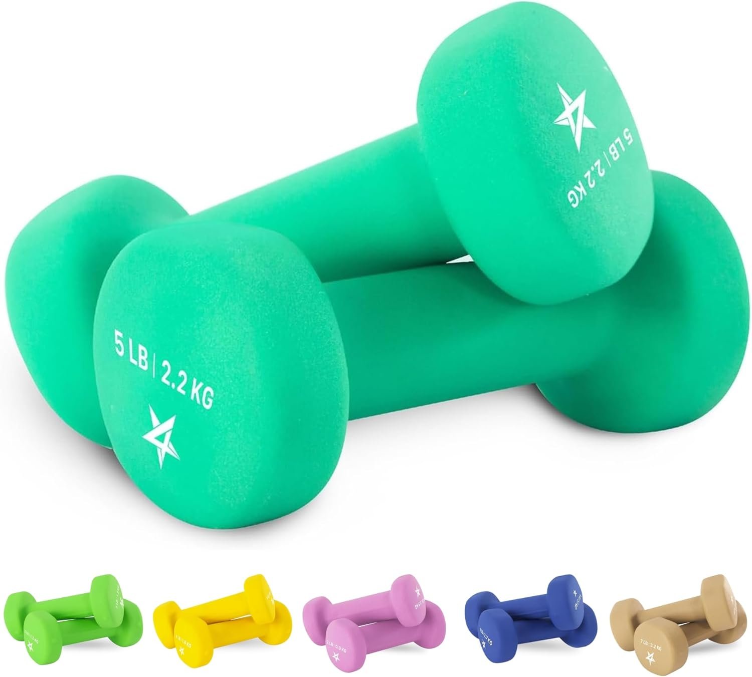 Yes4All Neoprene Coated Dumbbell Hand Weight Sets of 2 – Multiple Weight Options with 15 Colors, Anti-roll, Anti-Slip, Hexagon Shape