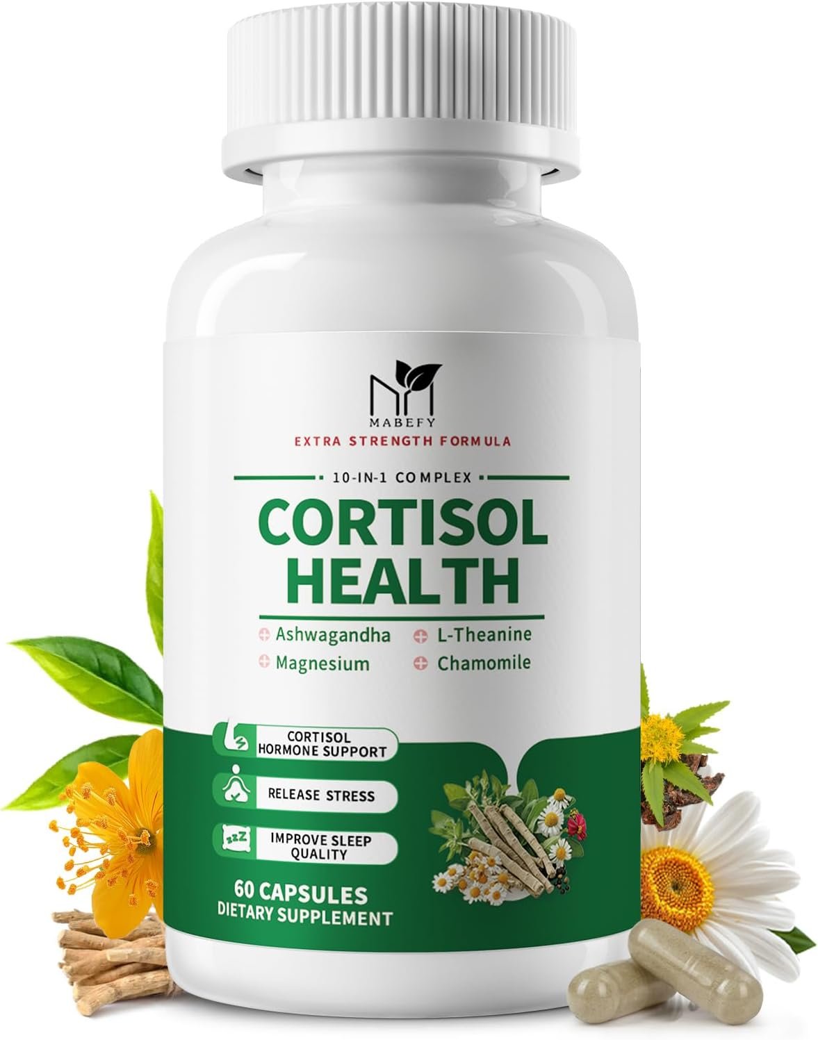 Cortisol Supplements for Women/Men – 10 in 1 Cortisol Manager Reducer Lower Detox Balance with Magnesium, Ashwagandha, L-Theanine for Stress, Sleep, Calm, Mood Support – 60 Capsules for 30 Days