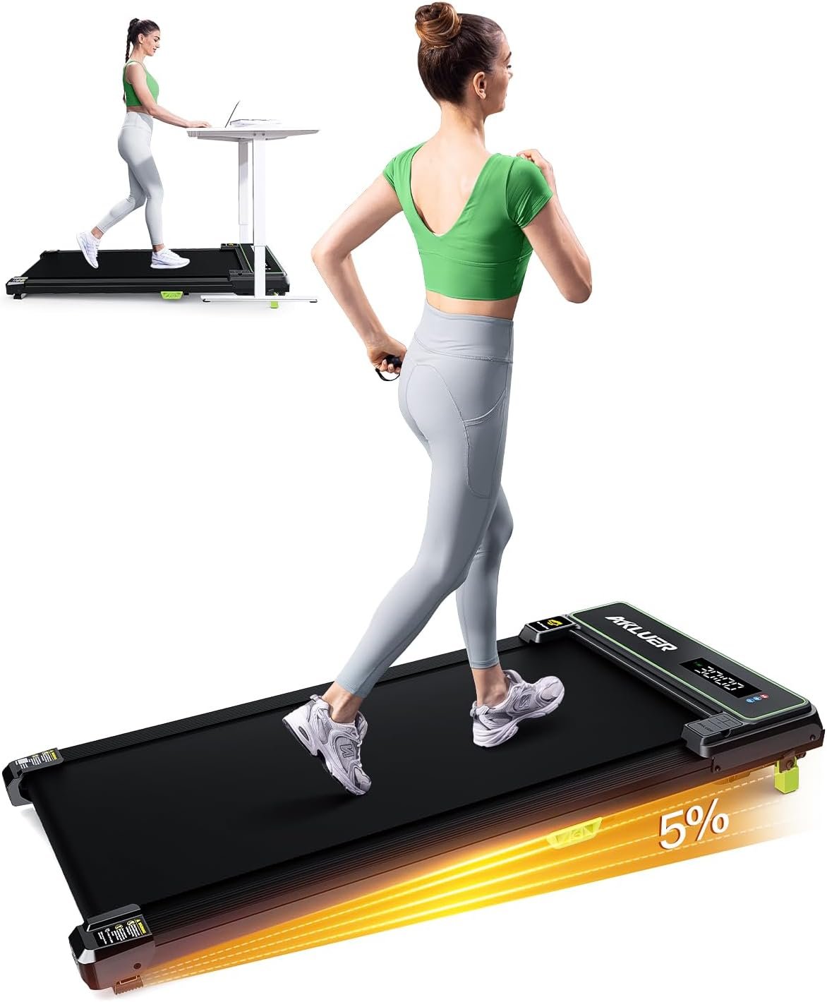 AKLUER Walking Pad with Incline, Under Desk Treadmill for Home, 2.5HP Portable Treadmills with Remote Control, 4 in 1 Incline Treadmill with LED Display