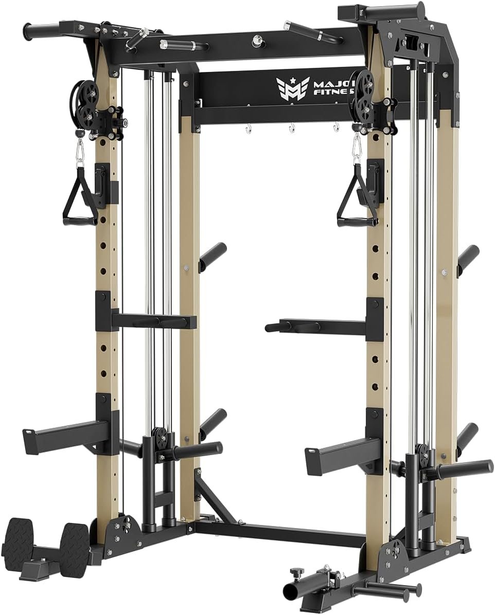 MAJOR FITNESS F22 Power Rack, 1600lbs All-in-One Squat Rack with Dual Pulley System, Heavy-Duty Steel Frame, Attachments & Storage for Home Gym Strength Training