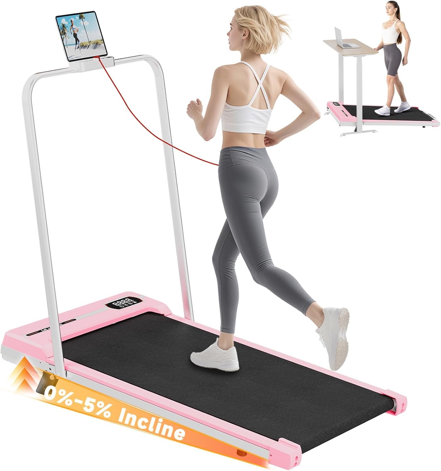 Walking Pad Treadmill with 8% Incline, 3 in 1 Folding Treadmills for Home Office, 2.5HP Quiet