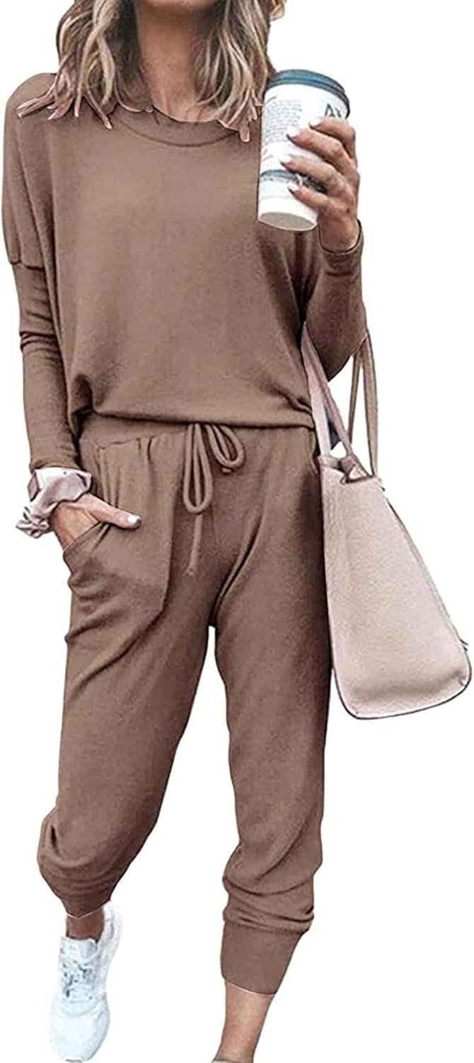 PRETTYGARDEN Women Fall 2 Piece Lounge Outfit Long Sleeve Tops High Waisted Jogger Pants Set Spring Travel Clothes Tracksuit