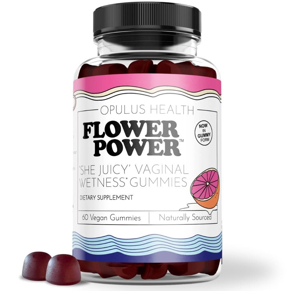Flower Power Vaginal Dryness Gummies – Vaginal Moisturizer for Dryness, Feminine Care, Sugar Free Slippery Elm Bark Mix Berries, Blueberry Flavor Vaginal Moisture, Vegan, 60 Gummies