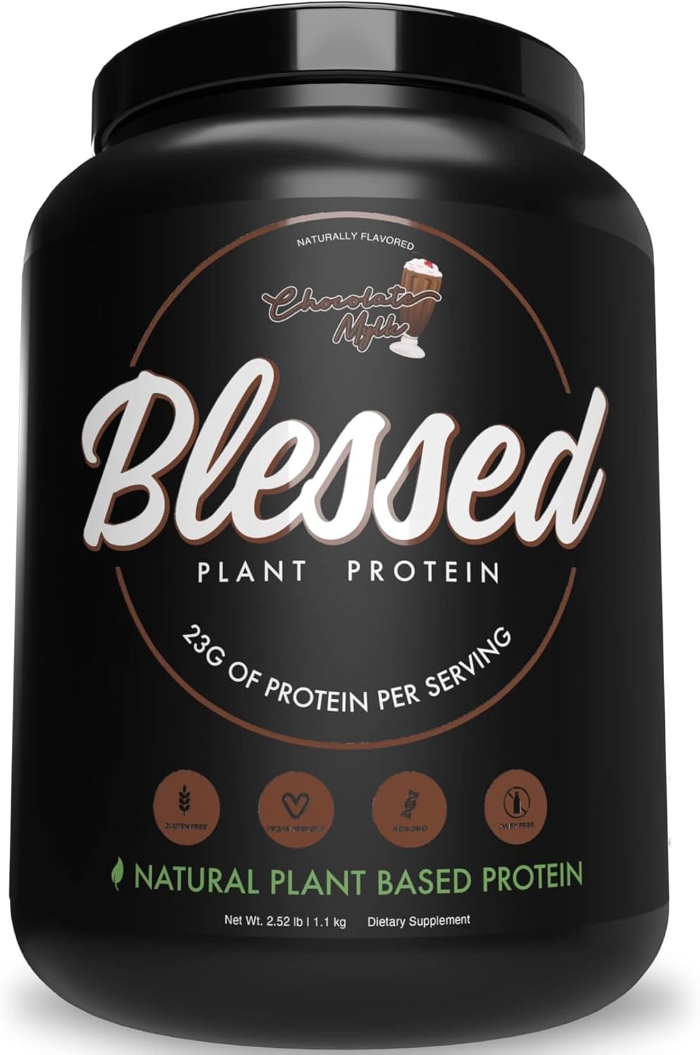 Blessed Vegan Protein Powder – Plant Based Protein Powder Meal Replacement Protein Shake, 23g of Pea Protein Powder, Dairy Free, Gluten Free, Soy Free, No Sugar Added, 30 Servings (Chocolate Mylk)