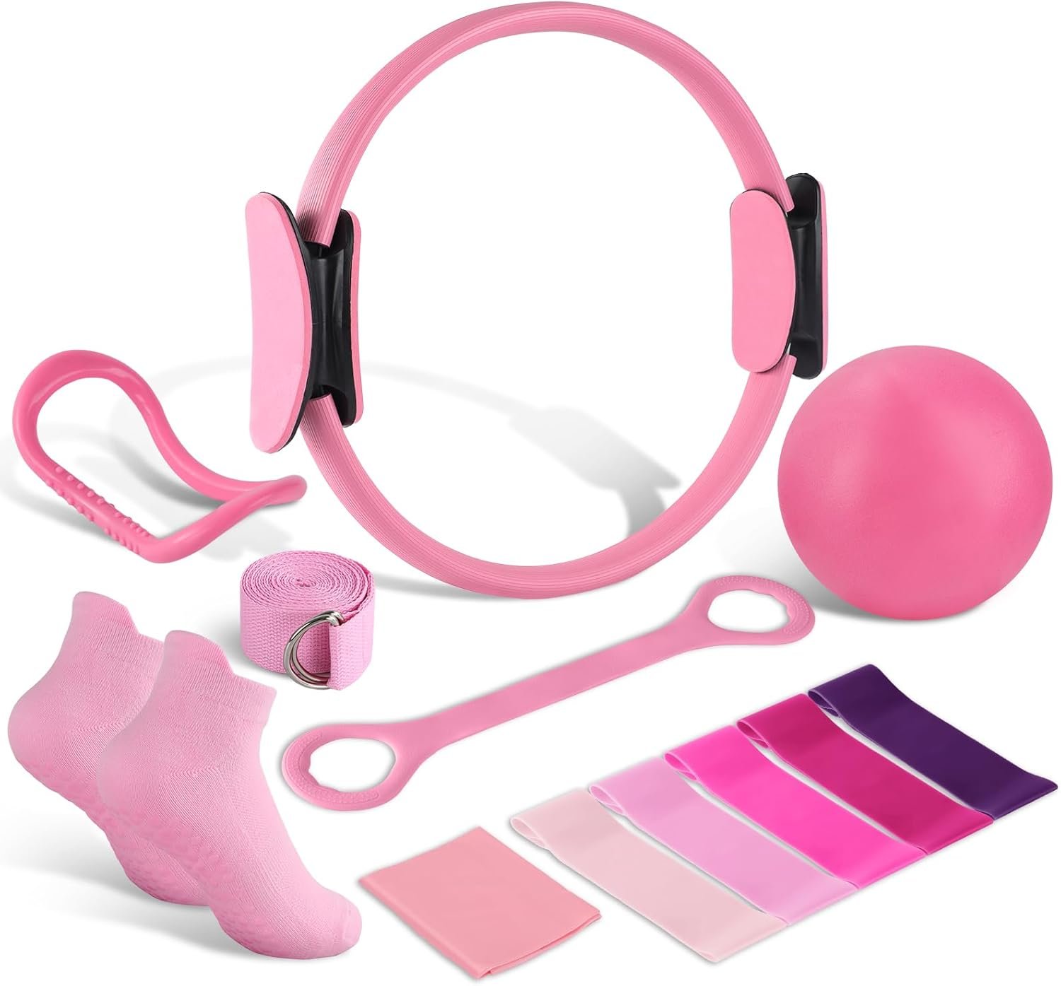 Home Pilates Essentials Kit for Women 13 Pcs Yoga Pilates Kit for Home Workouts Ring and Ball Set Magic Circle Hoop with Resistance Bands Accessories Compact Toning Fitness Essentials Starter Gift