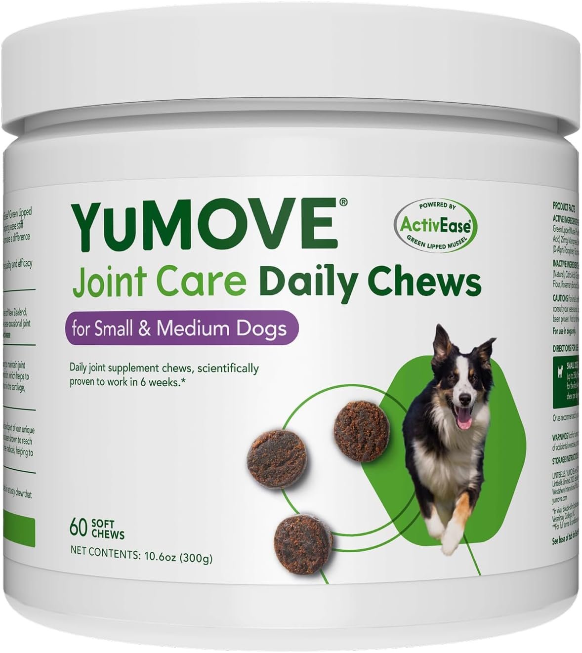 YuMOVE Hip & Joint Supplement for Dogs – With Glucosamine Chondroiton, Green Lipped Mussel , Hyaluronic Acid, and Omega 3 Joint Supplement for Stiffness and Mobility – 60 Chews (Small/Medium Dogs)