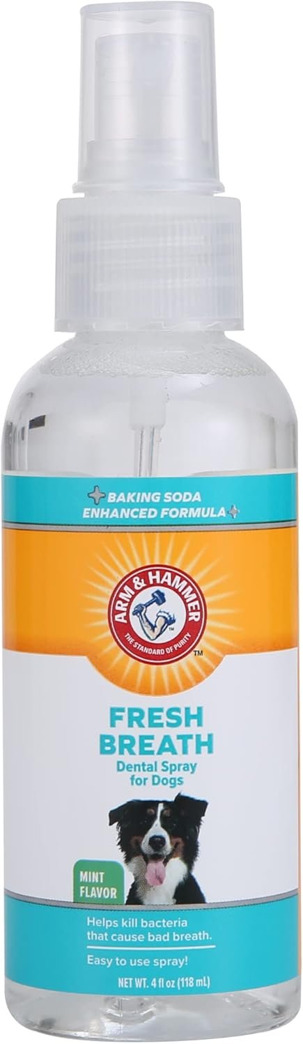 Arm & Hammer for Pets Dog Oral Care Spray – Fresh Breath & Teeth Cleaning Spray – Pet Breath Freshener – Reduce Plaque & Tartar Buildup – Healthy Mouth Hygiene Solution for Dogs – Mint Flavor, 4 Oz