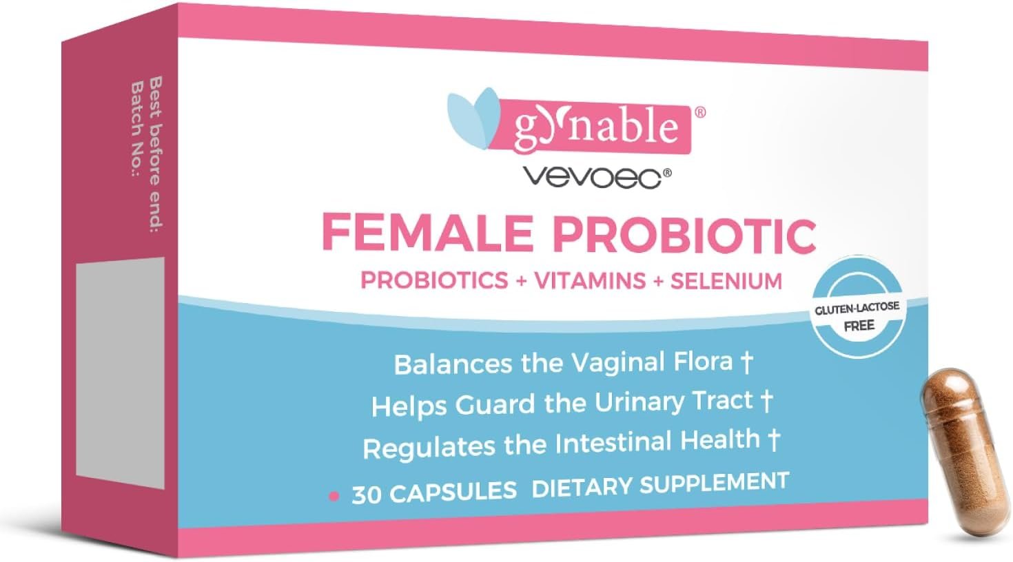 Gynable Vaginal Probiotics for Women,Female Probiotic for pH Balance with Lactobacillus 5 Billion CFU Probiotics Blend,Selenium-Vitamin D3,Promote Healthy Vaginal Odor & Vaginal Flora,30 Count