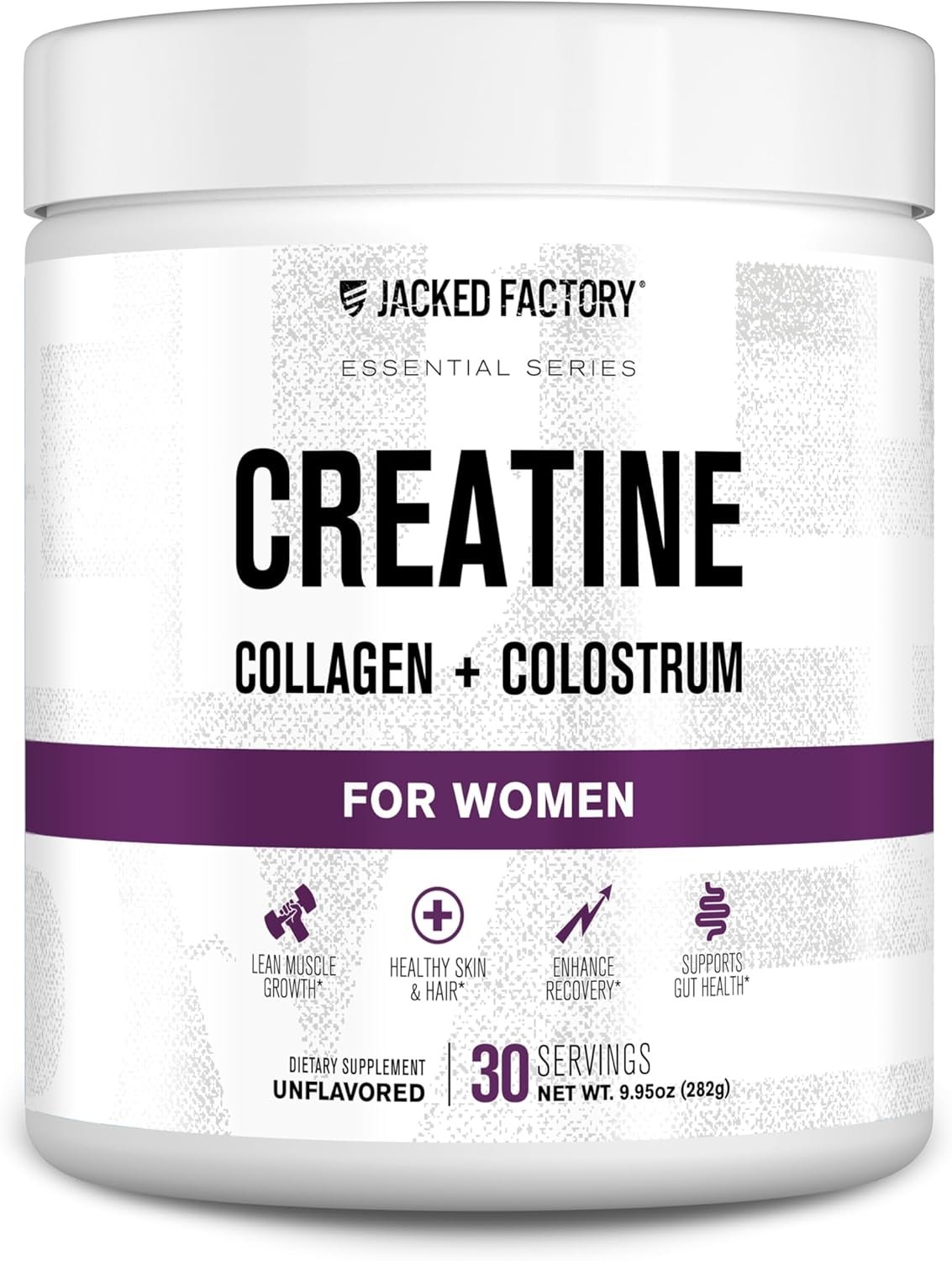 Jacked Factory Creatine for Women – Creatine Monohydrate with Collagen + Colostrum to Support Workout Performance, Lean Muscle Growth, Healthy Hair, Skin, & Nails – 30 Servings, Unflavored