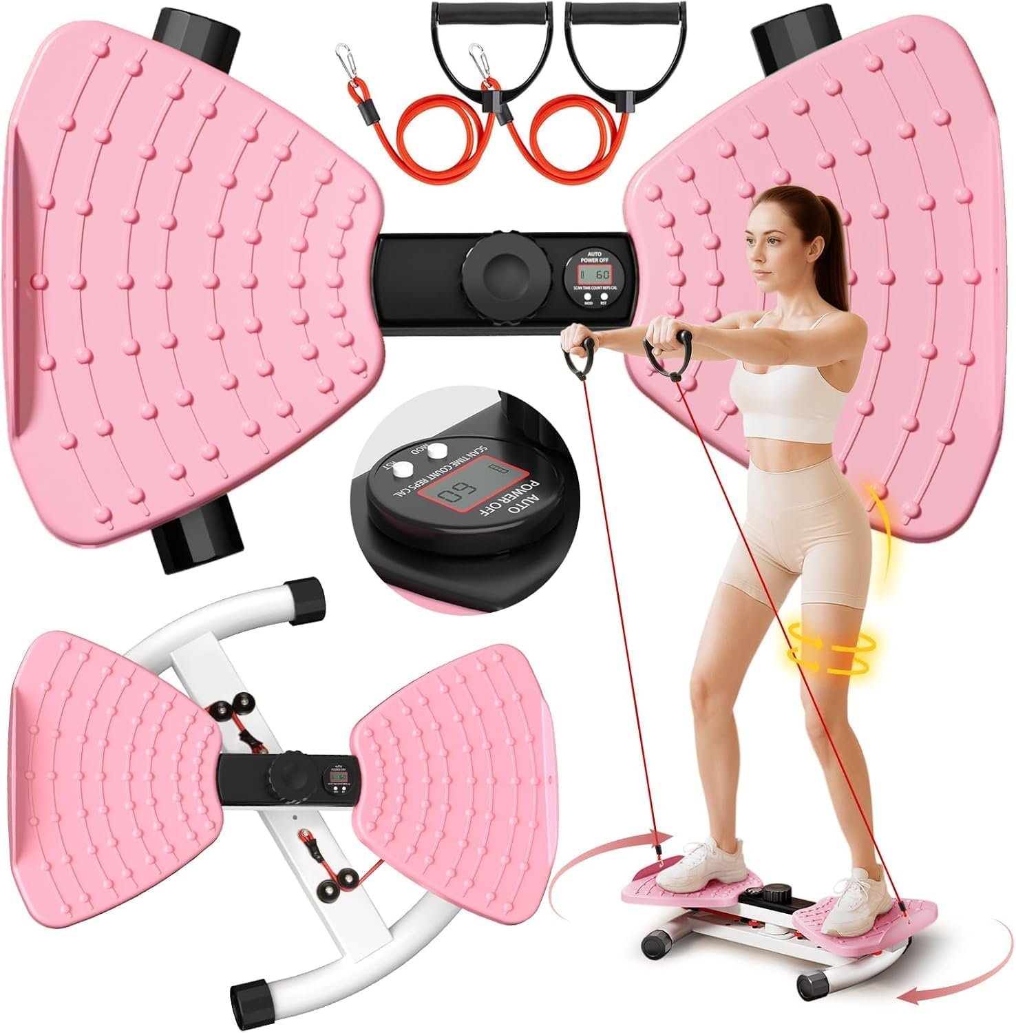RENRUI Waist Twister Machine Exercise Fitness Tool, Ab Twister Board with the Smart LED Digital Monitor, 300lbS Capacity & 20dB Ultra-Quiet, Anti-Slip Home Gym Workout Equipment for Women Belly Fat