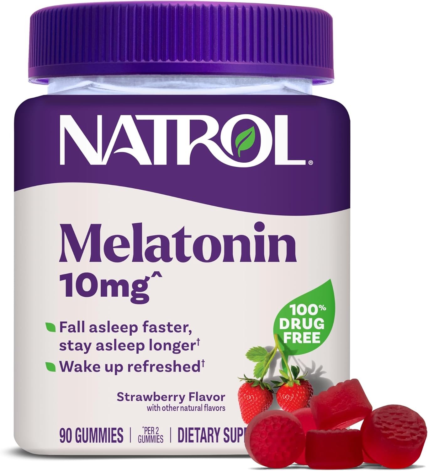 Natrol Melatonin Gummies, Sleep Support for Adults, Melatonin 10 mg Gummies, 90 Strawberry-Flavored, Up to 45 Days