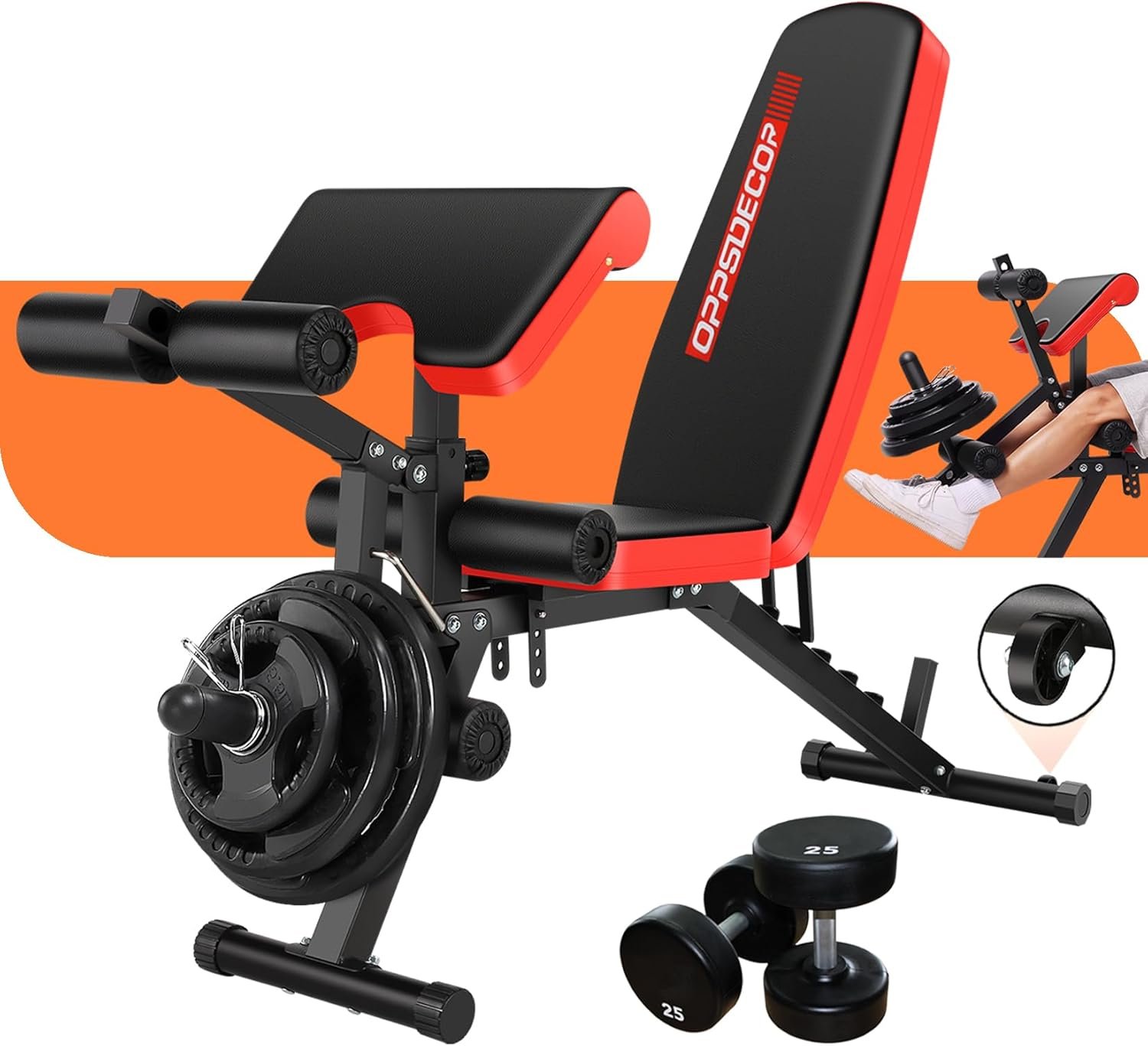 OPPSDECOR Adjustable Weight Bench with Leg Extension, Leg Curl – 800 LBS Heavy Duty Workout Bench for Home Gym – Preacher Curl, Flat, Incline, Decline Sit Up – Full Body Workout