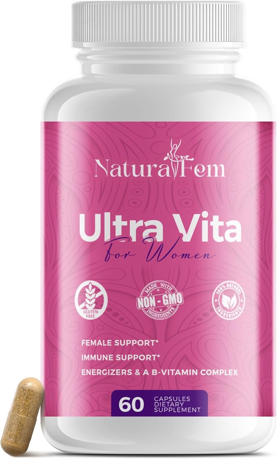 Naturalfem Ultra Vita Multivitamin for Women – Balance of Vitamins, Minerals, & Herb Extracts – Womens Vitamins A, C, D, E and Zinc for Energy, Immunity & Female Support – 60 Capsules