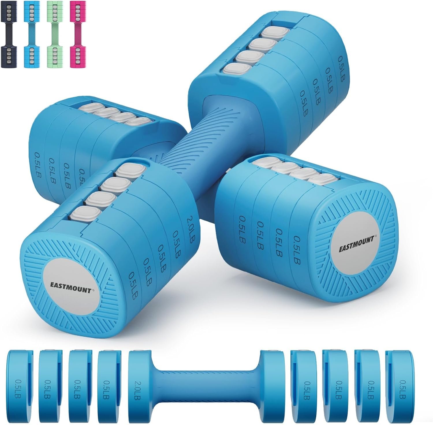 EAST MOUNT Adjustable Weight Dumbbells Set of 2, 8 in 1 Hand Weights for Women 2lb/3lb/4lb/5lb/6lb Dumbbell Weights Set 12 lbs/Pair Hand Weights for Home Office Gym Workout