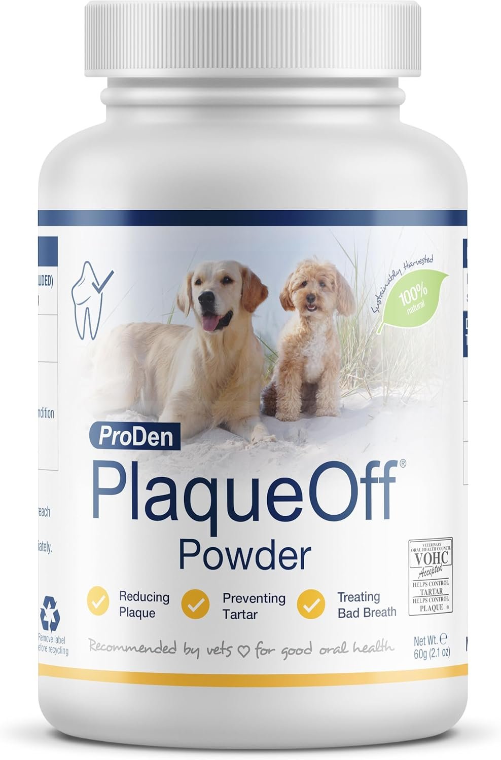 ProDen PlaqueOff Powder for Pets – Cat & Dog Breath Freshener – Plaque & Tartar Remover for Pet Oral Care – 60g