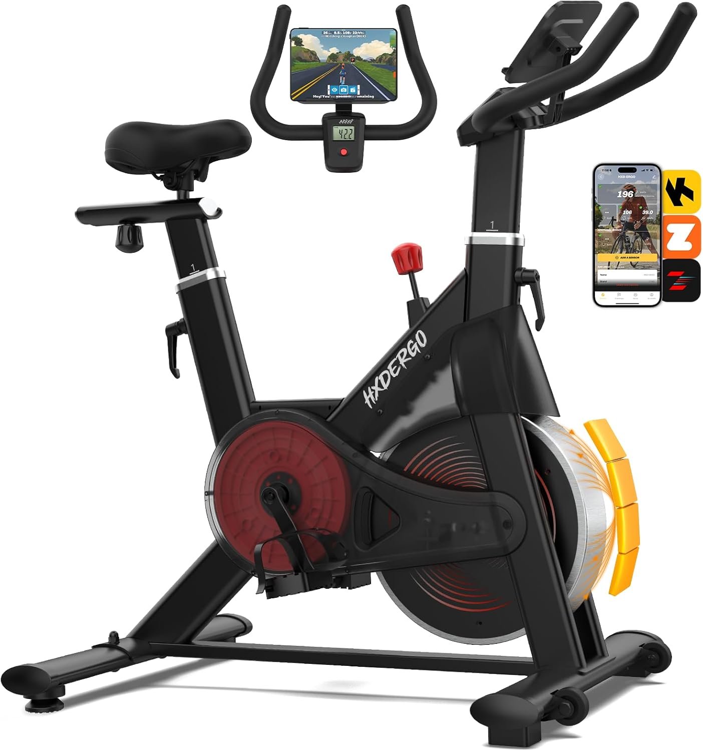 HXD-ERGO Exercise Bike, Indoor Magnetic Air Bike, Stationary Bike for Home with Silent Belt Drive, Adjustable Resistance, App Compatible Cycling Bike with LCD Monitor, 350lbs Capacity Workout Bike