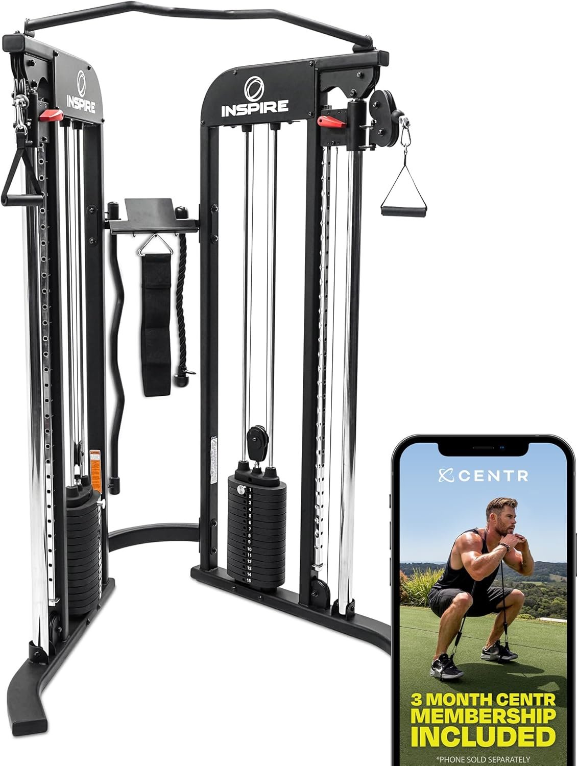 Inspire Fitness FTX Functional Trainer – Compact at Home Workout Machine with Accessories – Space Saving Design – Home Gym Cable Machine and Two 165 lb Weight Stacks