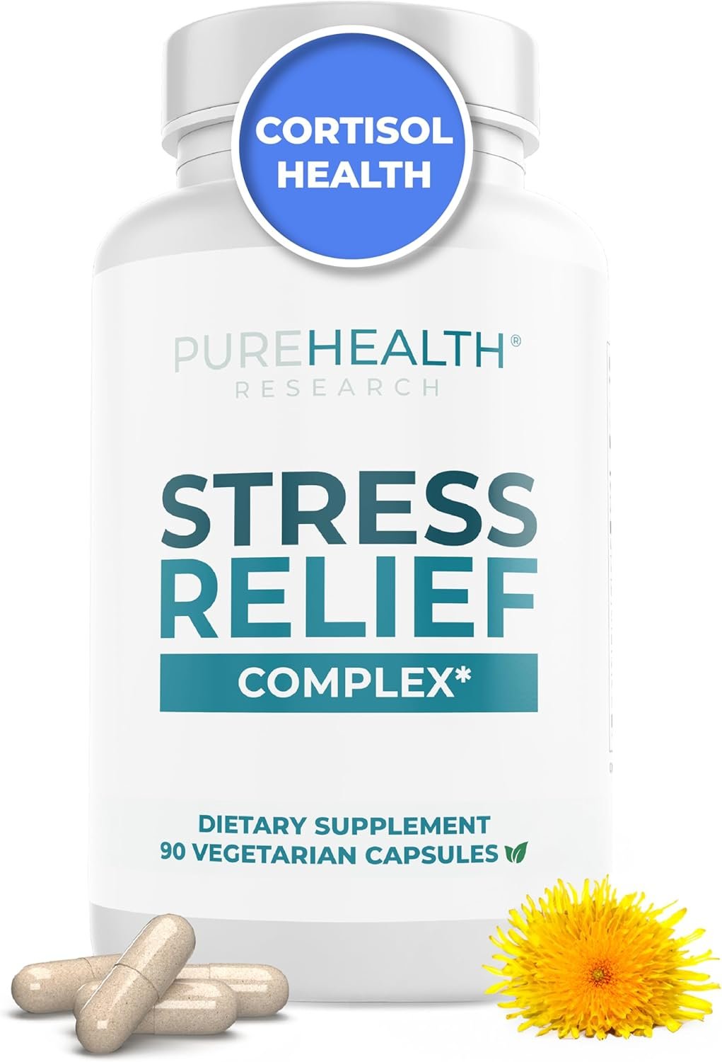 PUREHEALTH RESEARCH Stress Release Complex – Mood Support Supplement for Women & Men – Helps With Occasional Stress & Relaxation – With Ashwagandha, L Theanine, Lemon Balm, Niacin & More – 90 Capsules